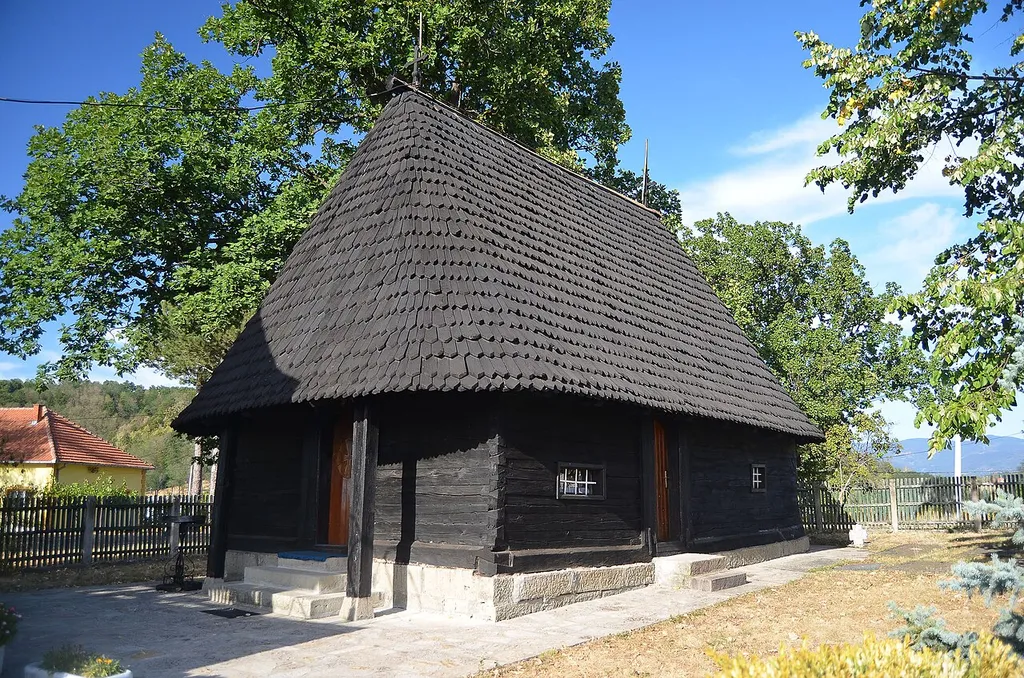 Wooden church in Ljutovnica, Serbia, southwest view. It was built in 1809.
