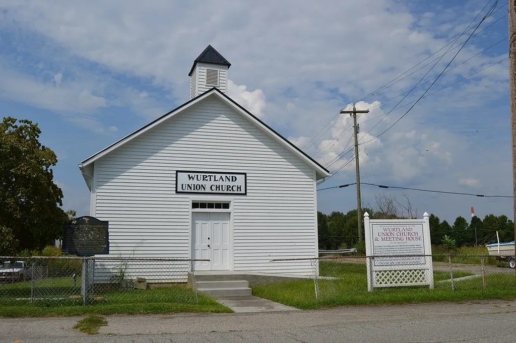 Front of the Wurtland Union Church, located at 325 Wurtland Avenue (Kentucky Route 67) in Wurtland, Kentucky, United States. Built in 1921, it is listed on the National Register of Historic Places.