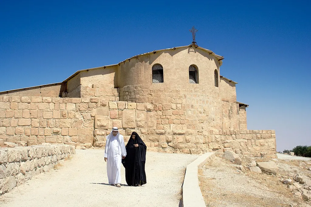 The structure atop Mount Nebo, Jordan, that protects the excavated remains of the Basilica of Moses.