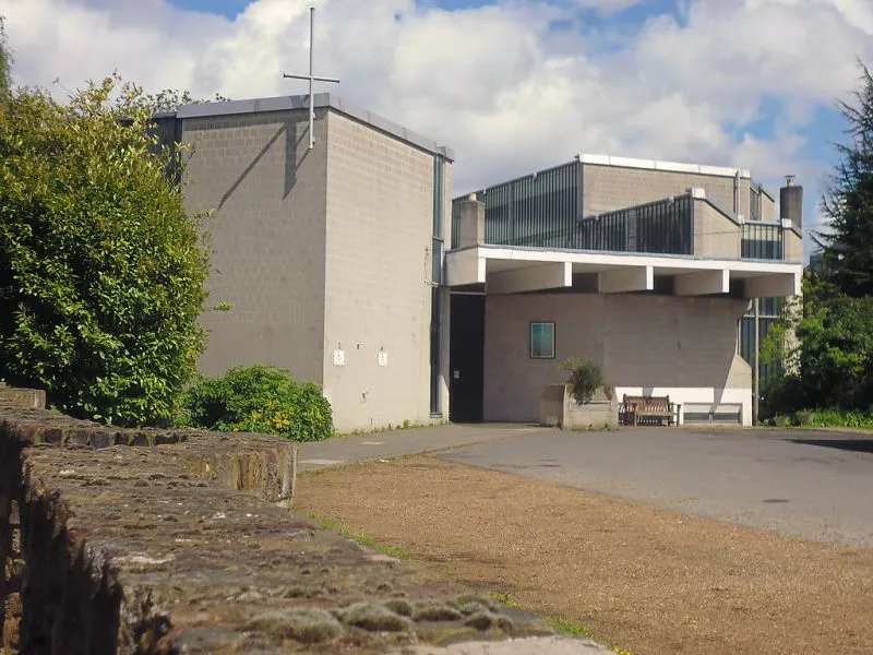 Front of St Margaret of Scotland Catholic Church, Twickenham, London, UK