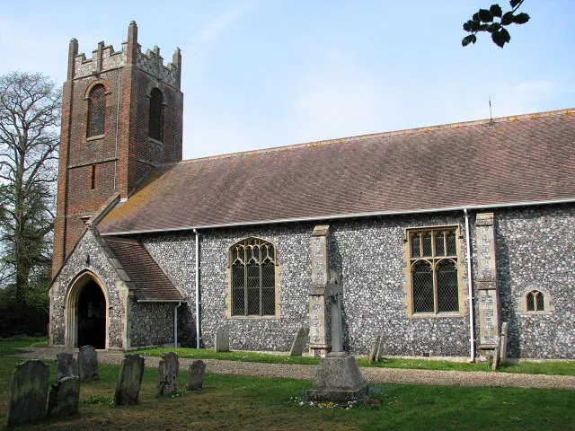 St Mary's church. St Mary's C18 red-brick tower was built onto the foundations of a medieval tower; the tower survived a fire that destroyed most of the church building in December 1891. Consequently, the interior > 312369 - 920082 - 920084 and glass windows date from this time. The church is kept locked. See also: http://www.norfolkchurches.co.uk/greatplumstead/index.html
