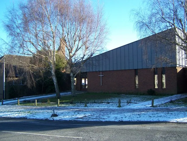 St Nicholas Church, Maidstone. On Poplar Grove, opposite Maple Avenue. Church with hall on left.