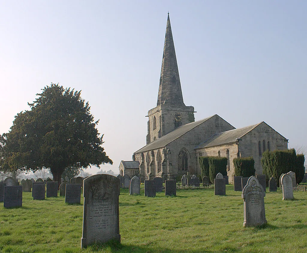 Marston on Dove and Hilton Parish Church, South Derbyshire. This is a rather isolated church in a flat and misty landscape.