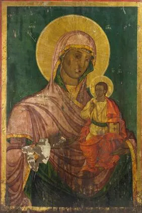 Богородица со Христос, црква Св. Богородица, с. Јелошник. 1834 година. Автор неидентификуван. Дим: 67 Х 47 Х 2,5 см