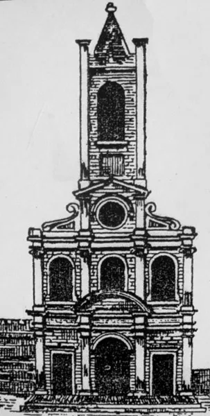 Scan of drawing of St. Nicholas church from the Gentlemen's Magazine, May 1786.