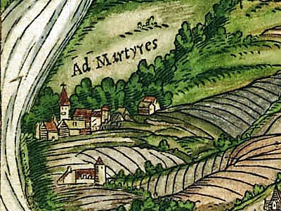 Kloster Sankt Marien in Trier. Ausschnitt aus der Cosmographei / Cosmographia von Sebastian Münster 1550.