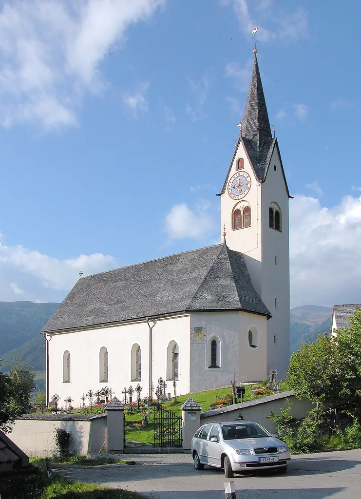 31.08.2005 A-9941 St. Oswald (Kartitsch, Österreich, Tirol, Gailtal): Kath. Filialkirche St. Oswald (GMP: 46.738030,12.481320). Eine Kirchweihe wurde 1360 genannt. Heutiger Bau 1452 geweiht. [DSCN7352.JPG]20050831090DR.JPG(c)Blobelt