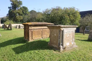 Pair of chest tombs to Bernard Green and Bernard Green Junior, in churchyard of St Mary's, circa 8 metres to south east of chancel