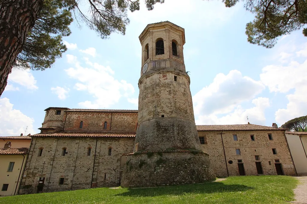 Church and Abbey San Salvatore di Montecorona (also: Abbazia Camaldolese di San Salvatore, Badia di Montecorona, San Salvatore di Monte Acuto), territory of Umbertide, Umbria, Italy