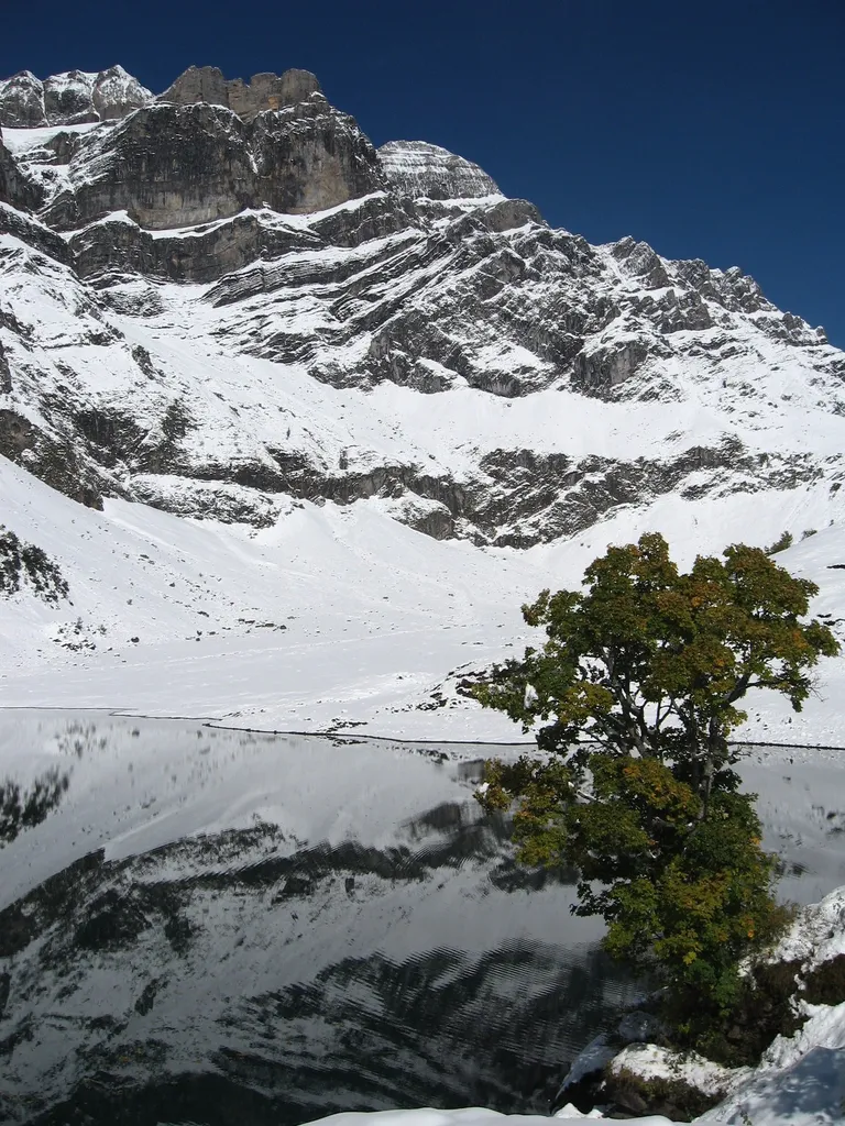 Oberblegisee und Vrenelisgärtli (der weisse Gipfel Mitte rechts) und Nidfurner Türme (höchster Horizont)