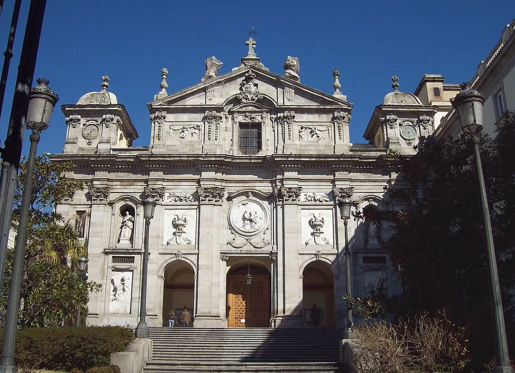 South façade of Iglesia Parroquial de Santa Bárbara ("Parish Church of St. Barbara") in Madrid (Spain).