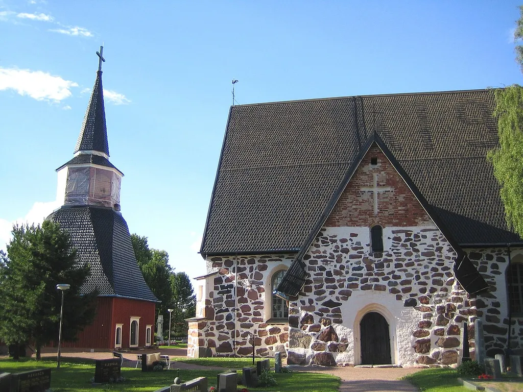 Ulvila Church and Belfry (on the left) in Ulvila, Finland