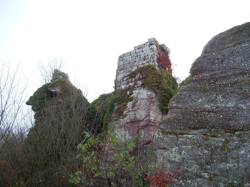 Ruins of the pentagonal keep of the castle of Grand Ringelstein, Oberhaslach, Bas-Rhin, France