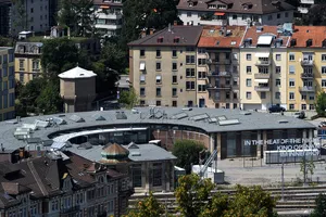 Locomotive shed with water tower