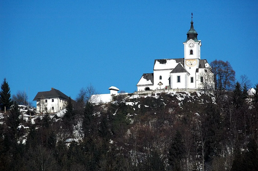 Parish church Saint George and rectory on Sternberger Straße #44, municipality Wernberg, district Villach Land, Carinthia, Austria, EU