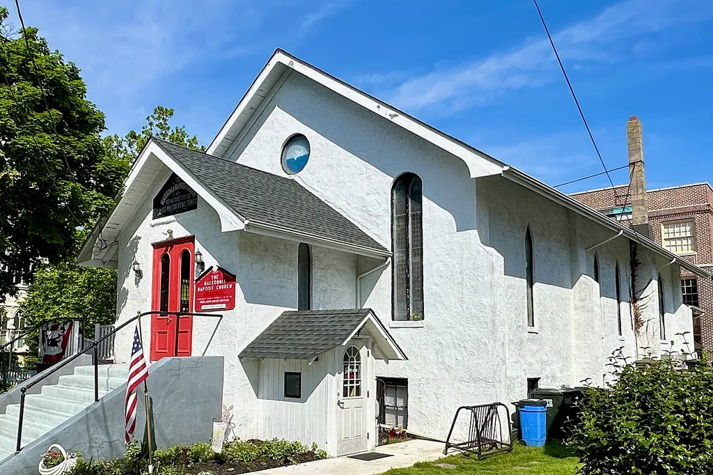 The Macedonia Baptist Church in Cape May, New Jersey. Contributing property of the Cape May Historic District. This is an image of a place or building that is listed on the National Register of Historic Places in the United States of America. Its reference number is 70000383 (Wikidata).