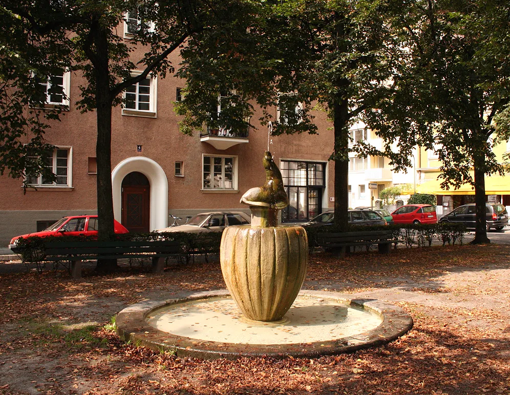 Seehundbrunnen (Common Seal Fountain) in Munich, Bavaria, Municipal District Schwabing-West