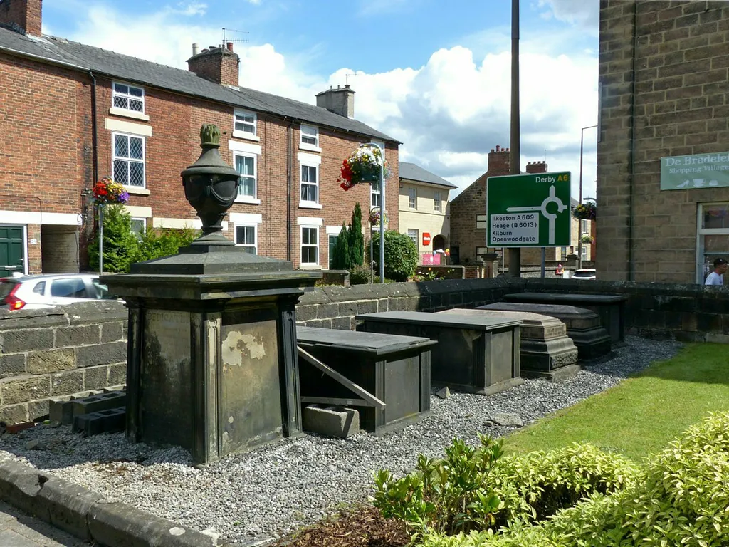 Photograph of monuments in the churchyard of the Central Methodist Church, Belper, Derbyshire, England