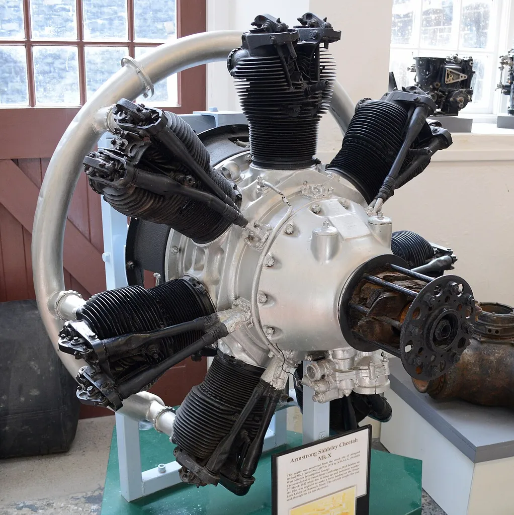 From the adjacent sign board:- “This engine was recovered from the crash site of Airspeed Oxford I Serial No L4597 in 1974 by the Scottish West Aviation Investigation Group (SWAIG). The aircraft was in transit from Cambridge to RAF Kinloss on 2nd March 1942 when due to icing up and inclement weather the pilot was required to make a forced landing on the frozen Loch Laiden on Rannoch Moor. The aircraft caught fire and sank through the ice into the water.” The remarkably complete Cheetah is now on display in the Bamburgh Castle Aviation Artefacts Museum, Bamburgh Castle, Northumberland, UK. 12th September 2017