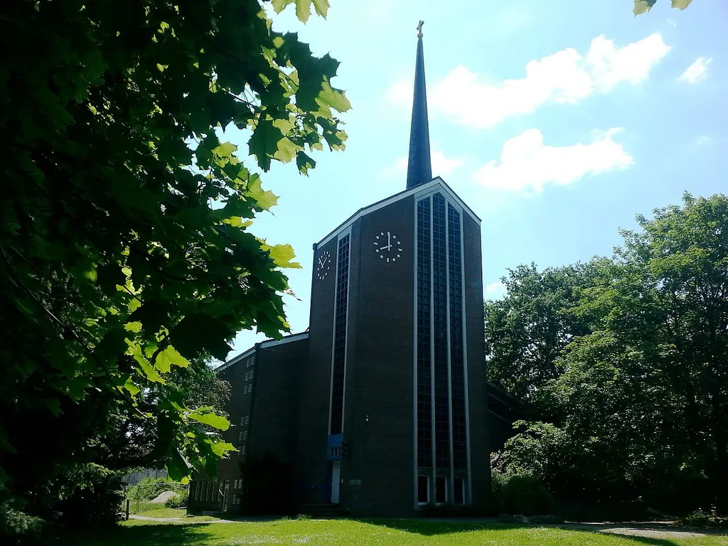 The Evangelical Lutheran Mark Church in Stade, built from 1963 to 1965 in Hahle, a locality of Stade. Seen from North.