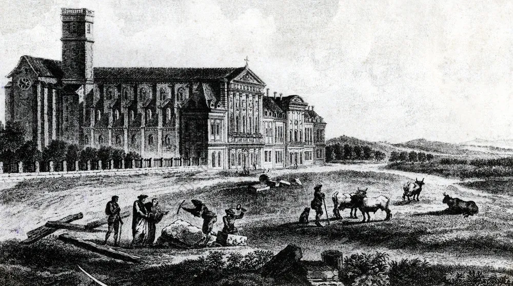 Copper print showing La ferté abbey, 1780s.