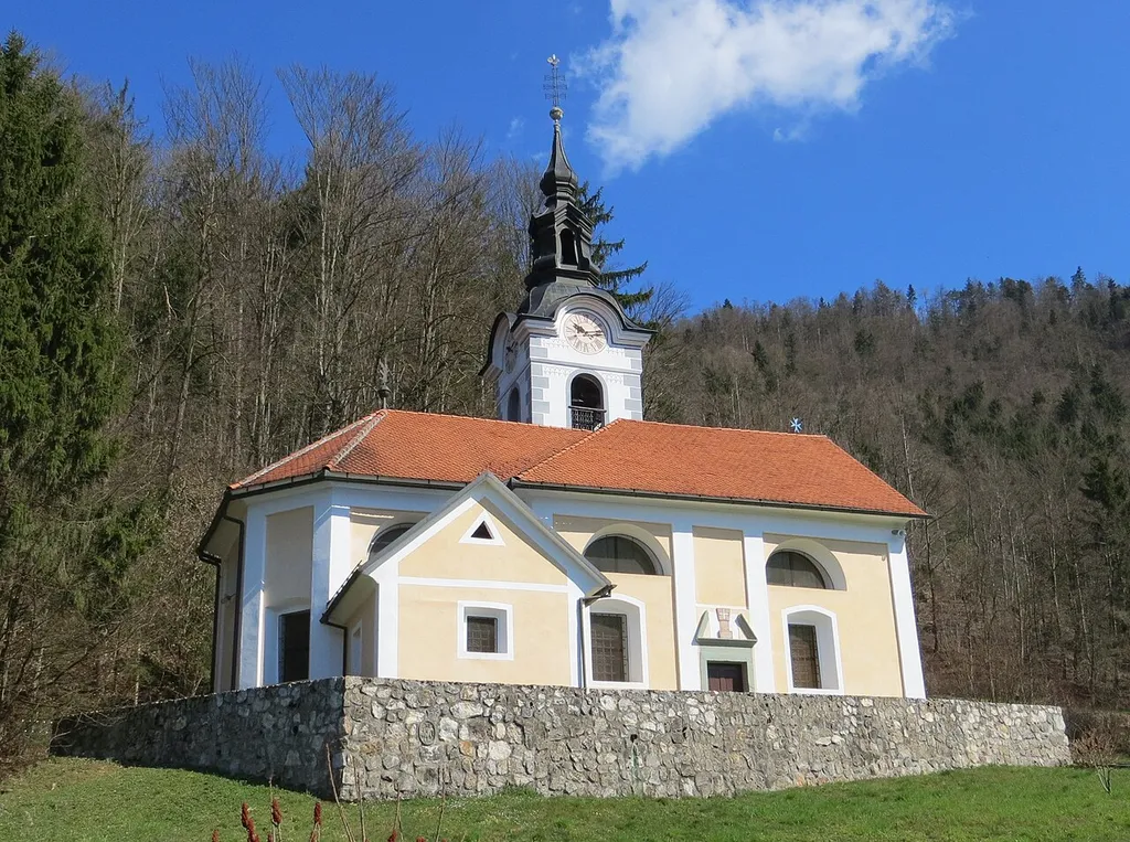 Saint Mary Magdalene Church in Pšata, Municipality of Cerklje na Gorenjskem, Slovenia
