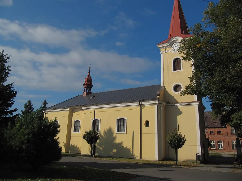 Třebětice in Kroměříž District, Czech Republic. St. Wendelin-church from 1791-1794.