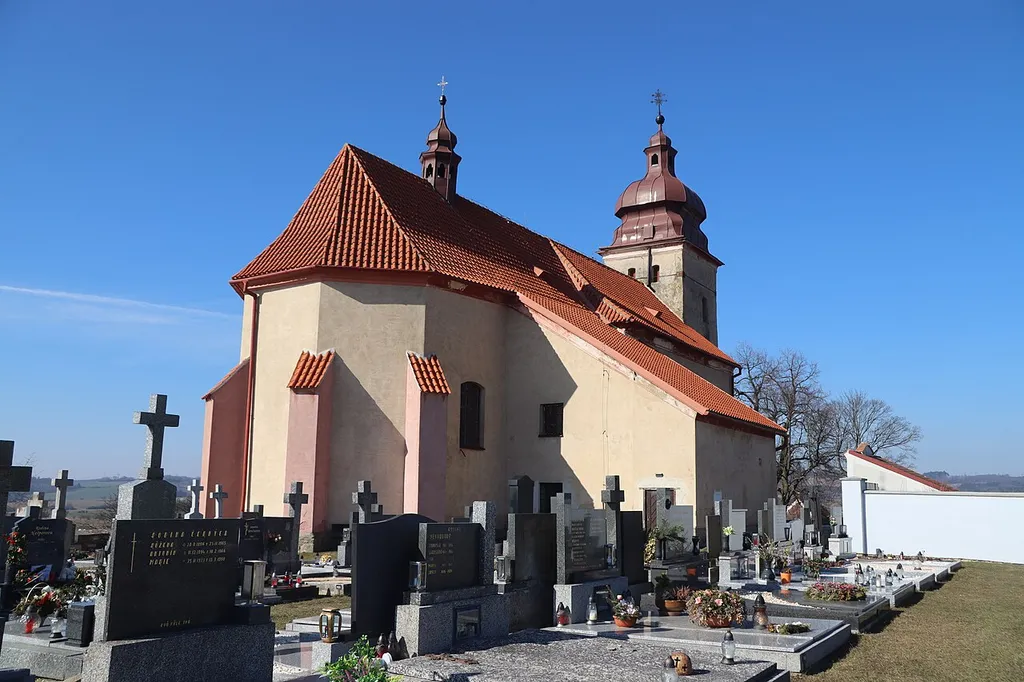 Overview of church of Saint Martin in Čáslavice, Třebíč District.