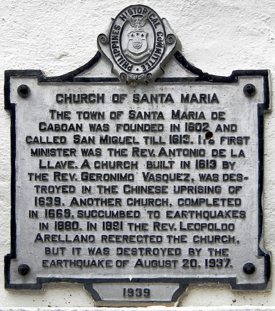 Historical marker created by the Philippines Historical Committee in 1939 to commemorate Santa Maria Church in Laguna