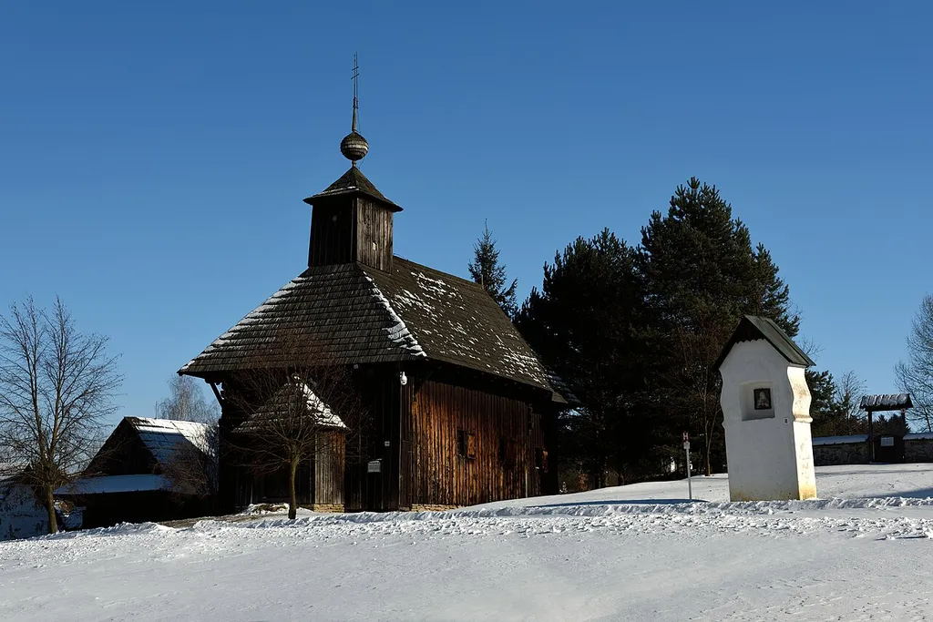 Wooden church in Museum of Slovak village near by Martin town - Slovakia
