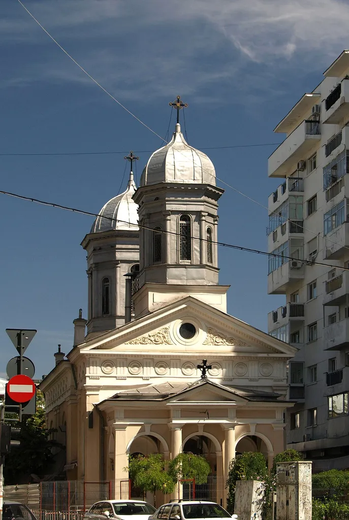 St. Nicholas White Church, Calea Victoriei, Bucharest. Circular Polarization filter used. Crop &amp; perspective correction.