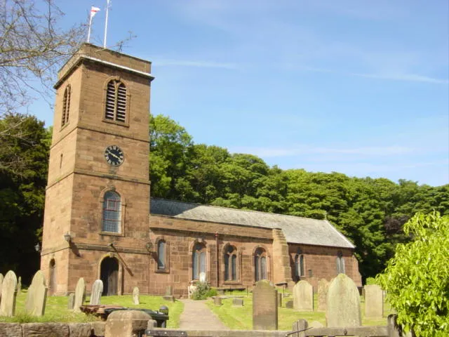 St Nicholas's parish church, Burton, Wirral, Cheshire, seen from the south