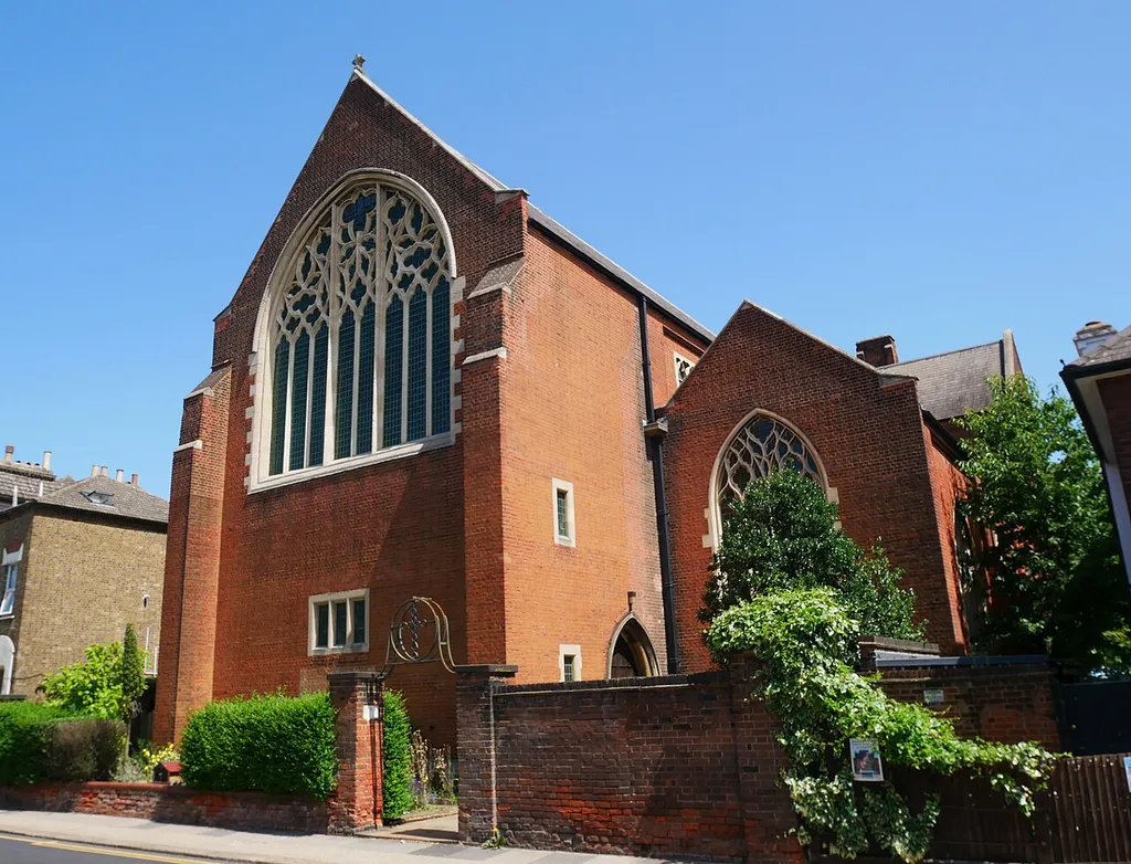 The Grade II listed Church of St Swithun in Hither Green, as seen from the southwest. This is a photo of listed building number 1192516.