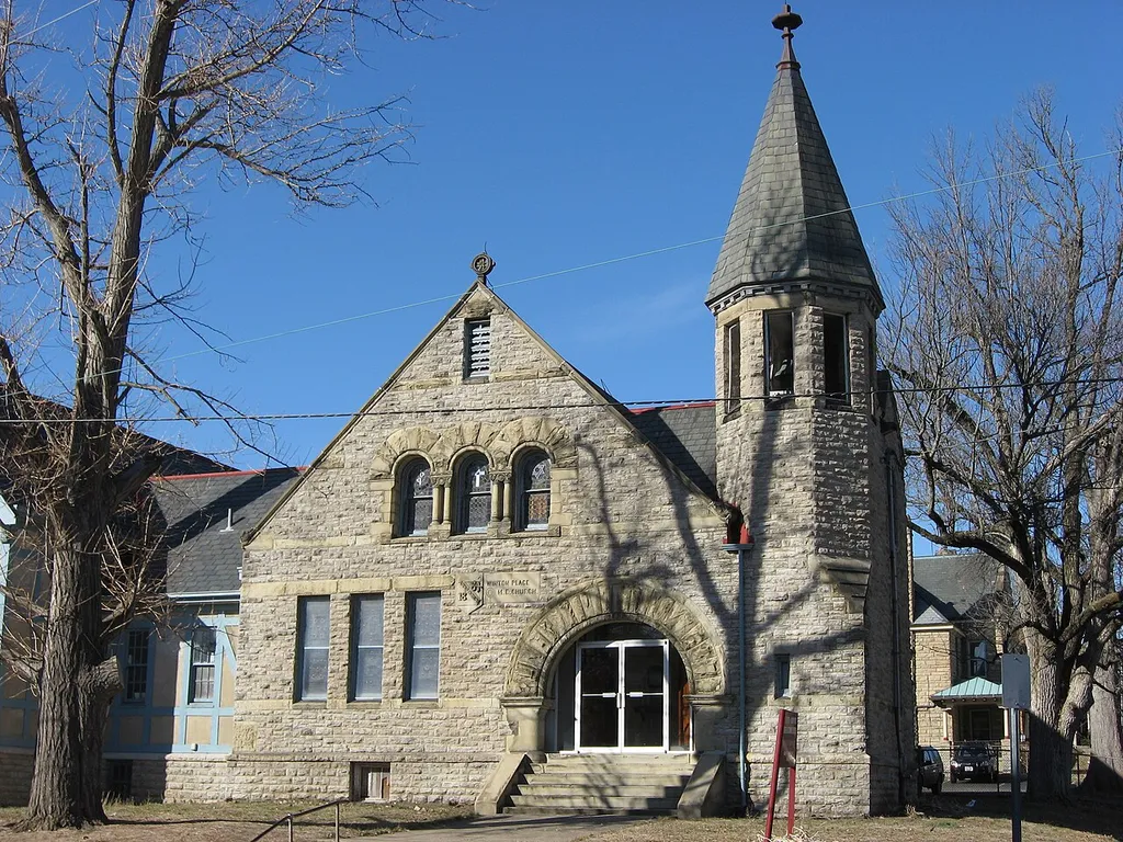 Front of the Winton Place Methodist Episcopal Church, located at 700 E. Epworth Avenue in the Spring Grove Village neighborhood of Cincinnati, Ohio, United States. Built in 1884, it is listed on the National Register of Historic Places.