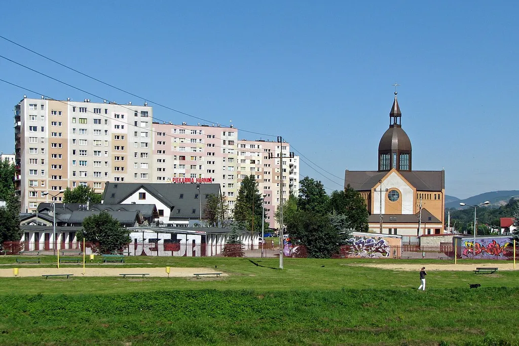 Buildings and church in Nowy Sącz