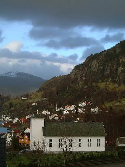 Church and town centre of Hjelmeland