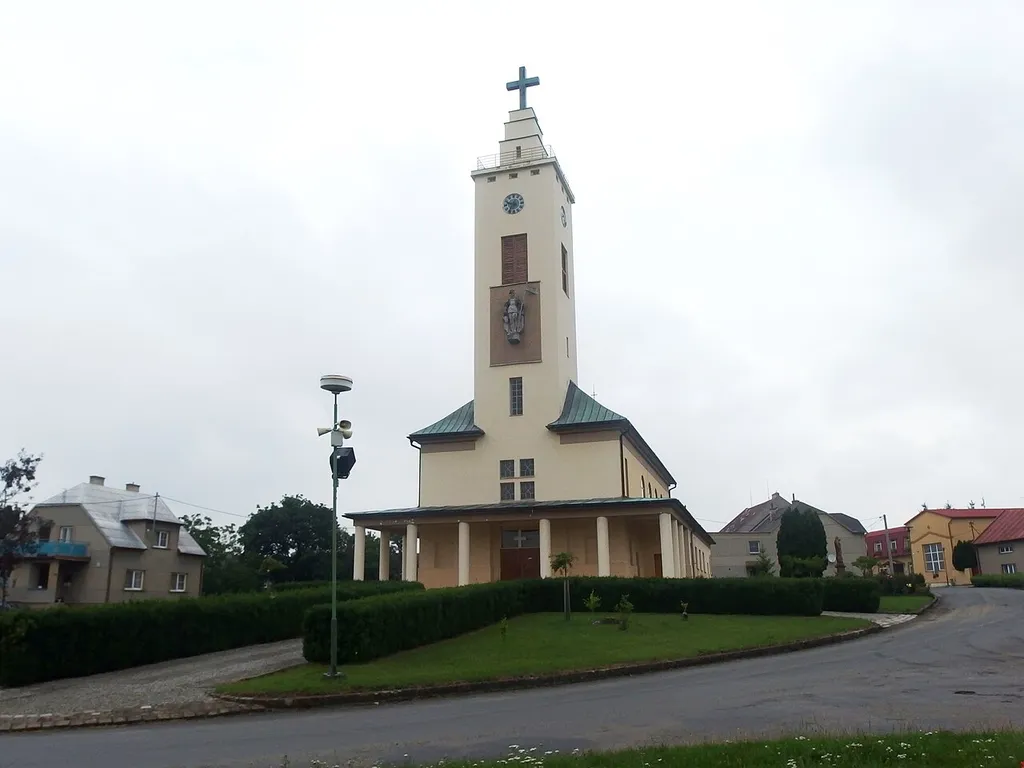 Roštění, Kroměříž District, Czech Republic. Church of Saint Florian from 1932.