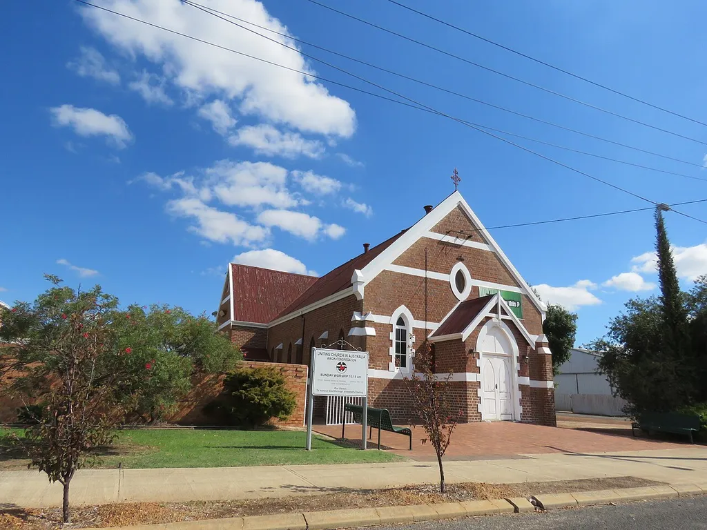 The heritage listed Wagin Uniting Church, Western Australia, formerly the Wagin Methodist Church.
