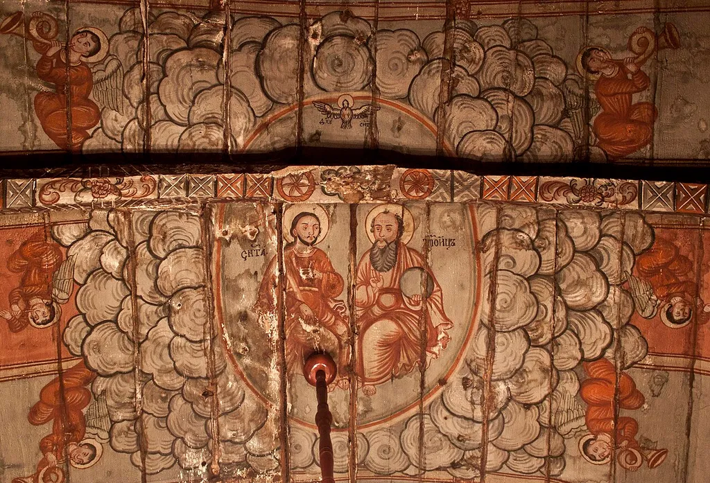 Biserica de lemn din Ulciug, judeţul Sălaj. Sfânta Troiţă. Pictura bolţii naosului.