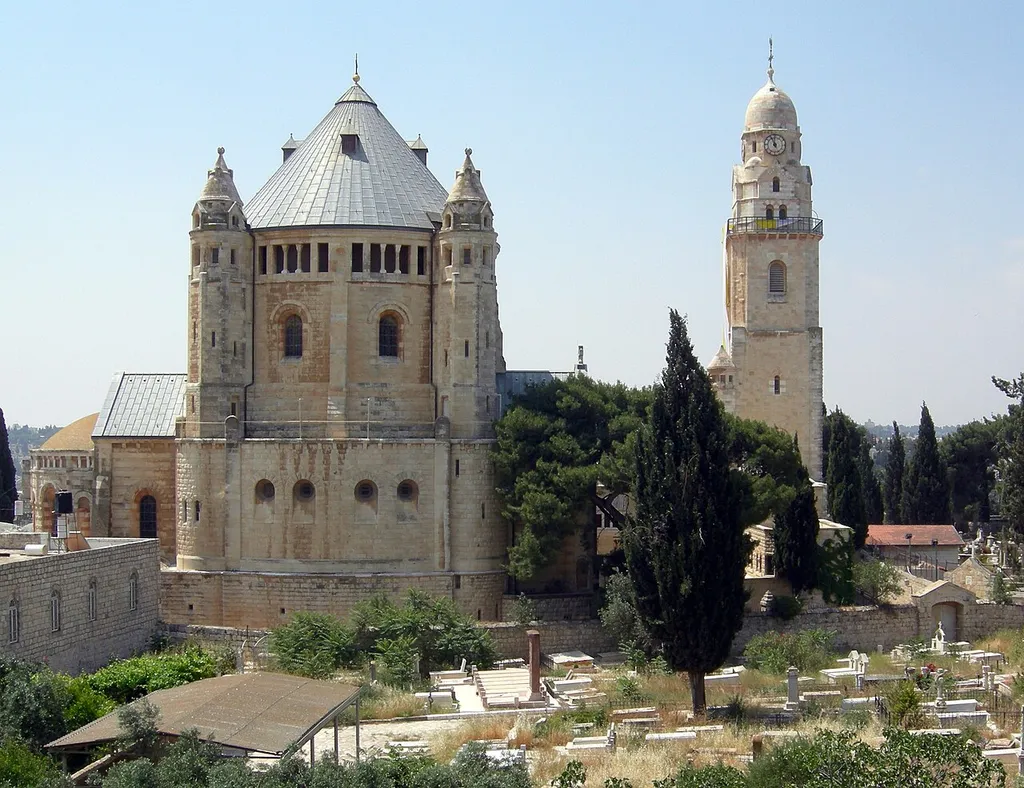 Hagia Maria Sion Abbey photographed from the Jerusalem city wall.