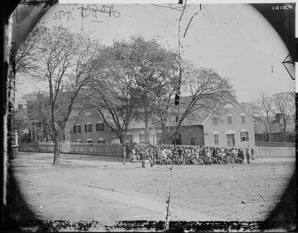 General notes: The caption received by NARA for this image appears to be incorrect. Research indicates that the building in the photograph is actually the First African Baptist Church, located on Broad Street in Richmond, Virginia. Researchers may also wish to contact the Valentine Museum in Richmond, VA, which has several images of the church among its holdings.