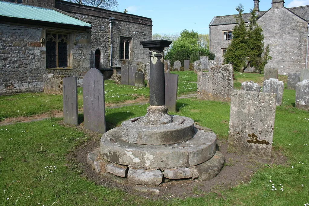 Standing cross in the churchyard of All Saints' Church: scheduled monument and Grade II listed building in the parish of Bradbourne, Derbyshire. .mw-parser-output .messagebox{margin:4px 0;width:auto;border-collapse:collapse;border:2px solid var(--border-color-progressive,#6485d1);background-color:var(--background-color-neutral-subtle,#fbfcff);color:var(--color-base,#202122);box-sizing:border-box;border-inline-start-width:8px}.mw-parser-output .messagebox.mbox-small{font-size:88%;line-height:1.25em}.mw-parser-output .mbox-warning,.mw-parser-output .mbox-speedy{border:2px solid var(--border-color-error,#b22222);background:var(--background-color-error-subtle,#ffdbdb);border-inline-start-width:8px}.mw-parser-output .mbox-serious,.mw-parser-output .mbox-delete,.mw-parser-output .mbox-stop{border:2px solid var(--border-color-error,#b22222);border-inline-start-width:8px}.mw-parser-output .mbox-issue,.mw-parser-output .mbox-content{border:2px solid #f28500;background:var(--background-color-warning-subtle,#ffe);border-inline-start-width:8px}.mw-parser-output .mbox-query,.mw-parser-output .mbox-style{border:2px solid #f4c430;background:var(--background-color-warning-subtle,#ffe);border-inline-start-width:8px}.mw-parser-output .mbox-shit{border:2px solid #960;border-inline-start-width:8px}.mw-parser-output .mbox-license{border:2px solid #88a;border-inline-start-width:initial}.mw-parser-output .mbox-legal{border:2px solid var(--border-color-notice,#666);background:var(--background-color-base,#fff);border-inline-start-width:8px}.mw-parser-output .mbox-honor{border:2px solid #ca3;background:var(--background-color-warning-subtle,#fcf4db);border-inline-start-width:8px}.mw-parser-output .mbox-growth{border:2px solid #8d4;background:var(--background-color-success-subtle,#d5fdf4);border-inline-start-width:8px}.mw-parser-output .mbox-move{border:2px solid #93c;border-inline-start-width:8px}.mw-parser-output .mbox-protection,.mw-parser-output .mbox-message{border:2px solid var(--border-