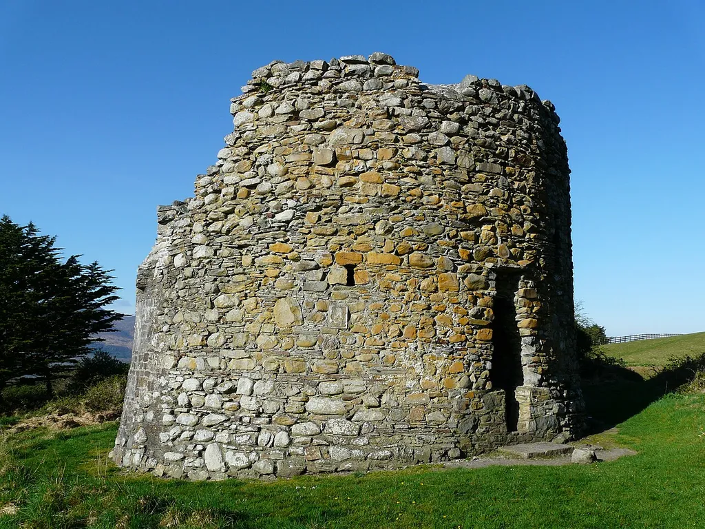 Remains of Parkavonear Castle in Aghadoe outside Killarney, Ireland. The Norman castle had a rare circular keep surrounded by earthworks.
