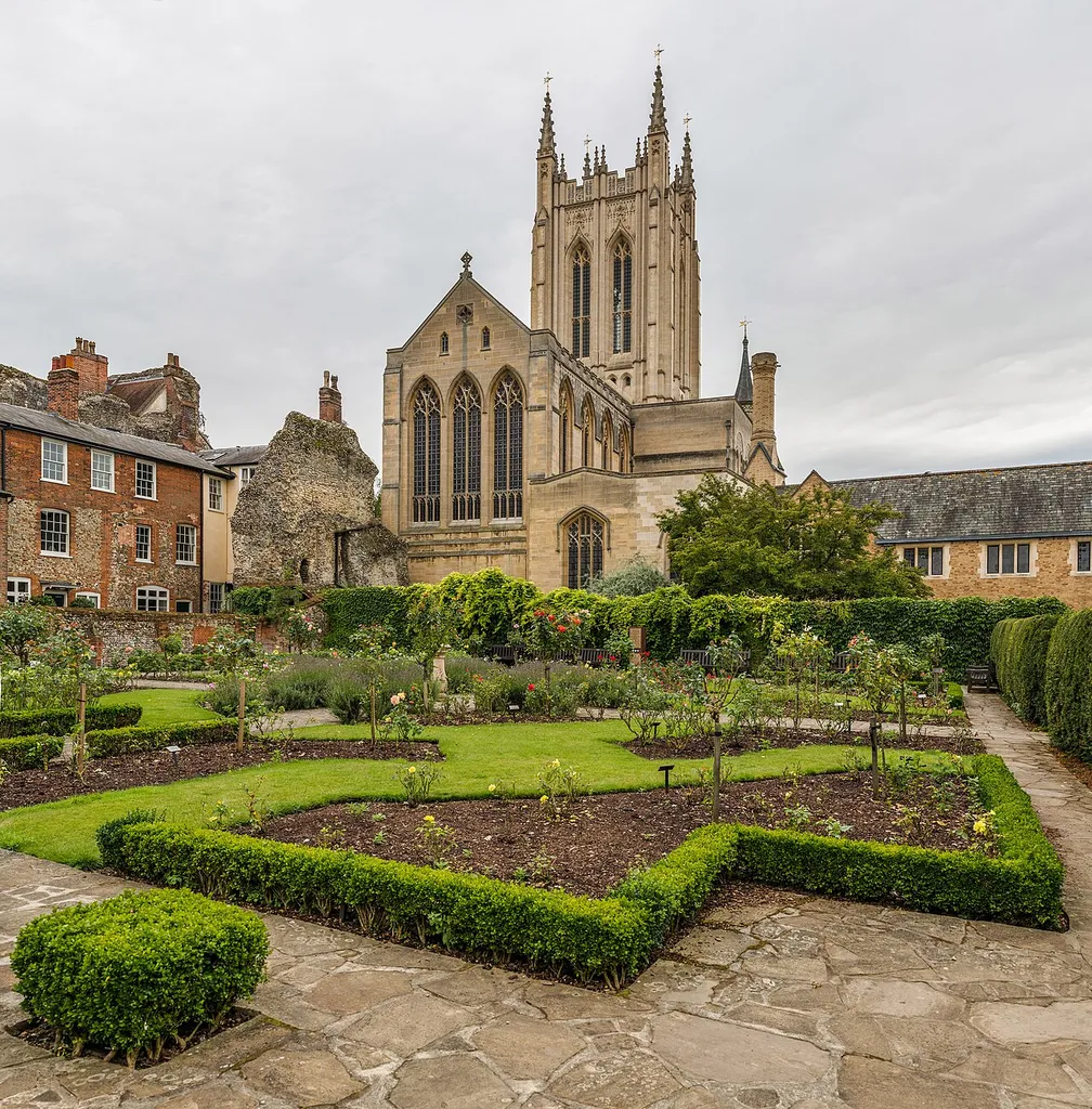 The view looking west towards St Edmundsbury Cathedral in Suffolk, England.