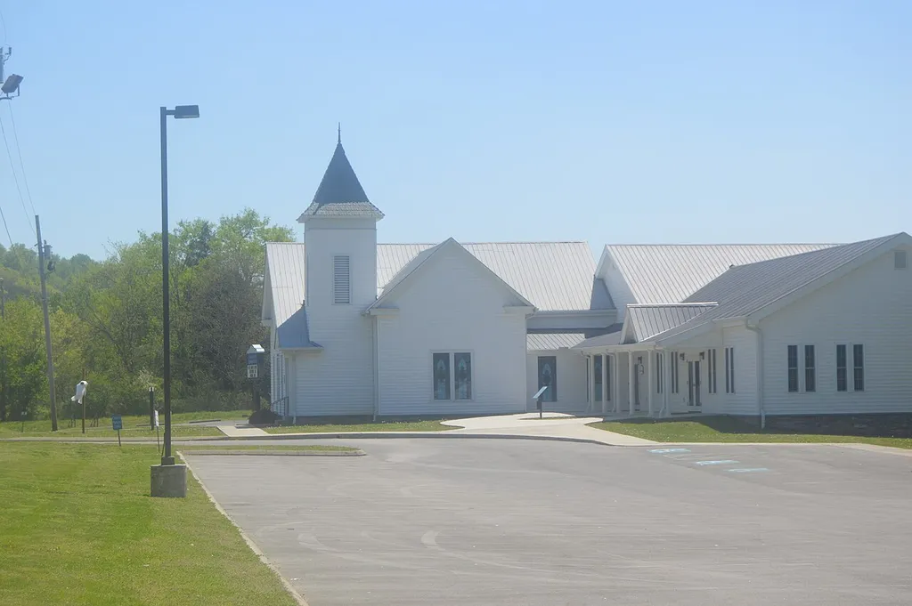 View from the north of the Decatur Methodist Church, located at the southern end of Vernon Street in Decatur, Tennessee, United States. Built in 1859, it is listed on the National Register of Historic Places.